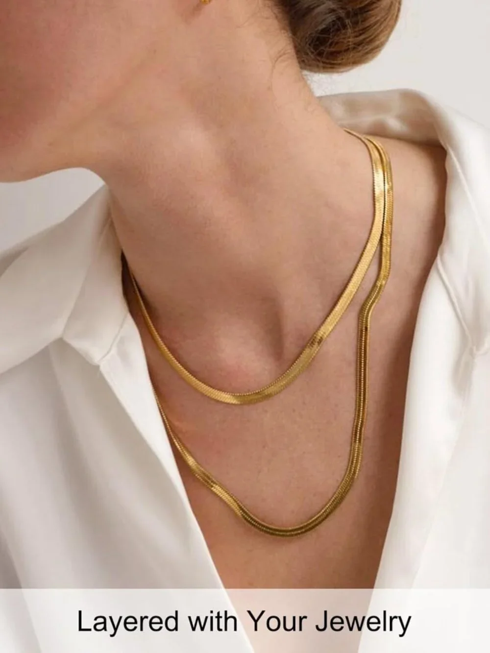 Elegant 14K Gold Plated Herringbone Choker Necklace for Women - Stylish Jewelry